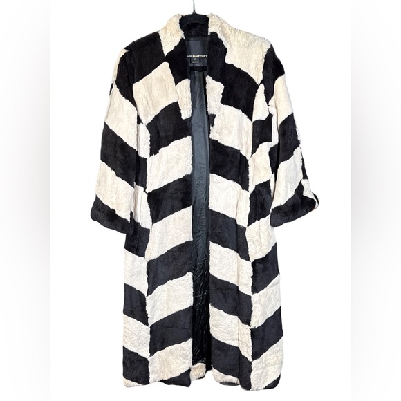 Vintage John Bartlett Black & White Check Block Faux Fur Coat Size 42 - Italy